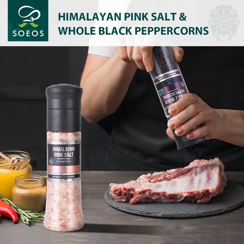 Soeos Himalayan Pink Salt and Whole Black Peppercorns Grinder Set - Image 3
